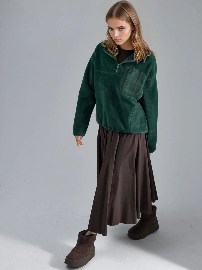 BUSEM Zipper Collar Plush Knit Sweatshirt with Pocket - Image 5
