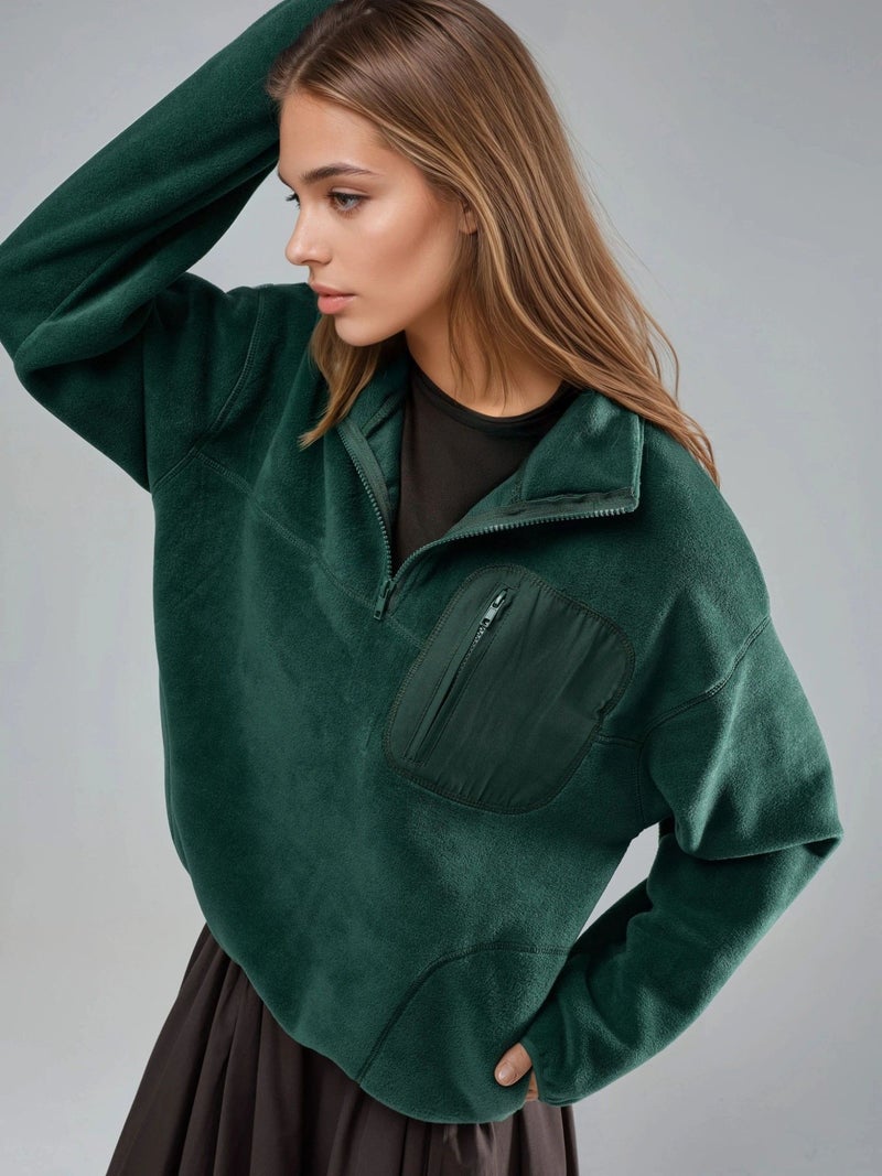 BUSEM Zipper Collar Plush Knit Sweatshirt with Pocket - Image 3