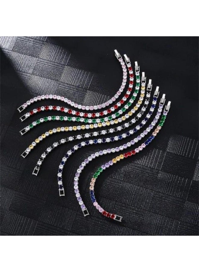 Elegant unisex bracelet set with green emerald-colored cubic zirconia; platinum-plated, 17 cm. - Image 2