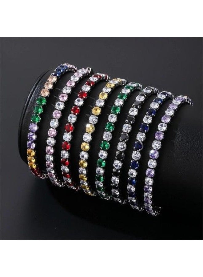 Elegant unisex bracelet set with green emerald-colored cubic zirconia; platinum-plated, 17 cm. - Image 3