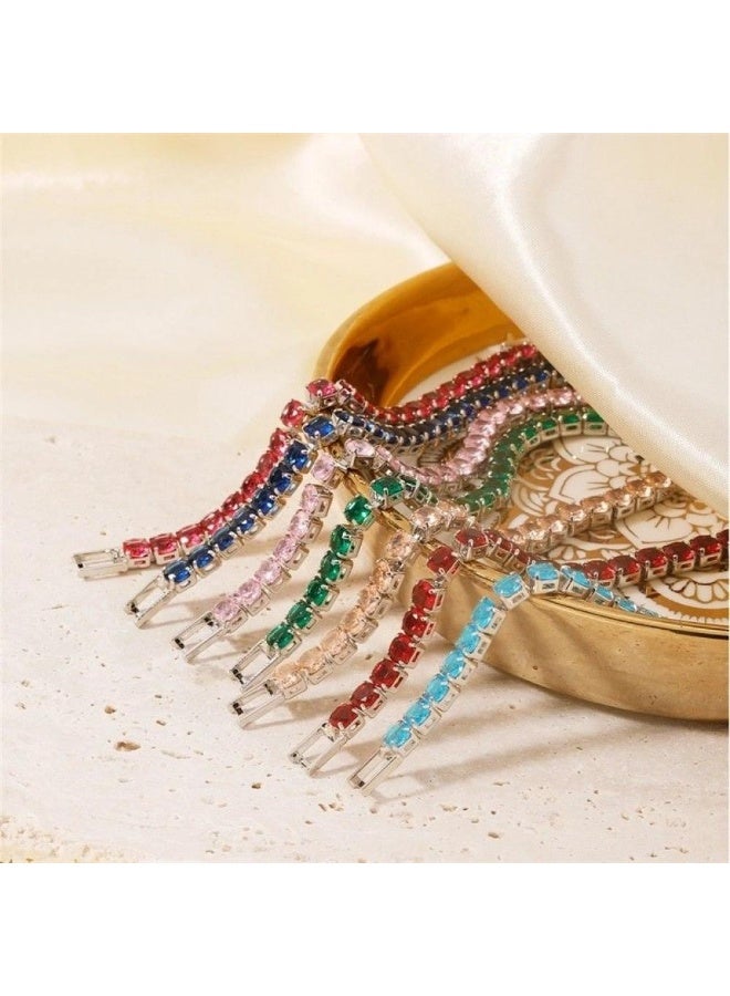 Elegant unisex bracelet set with green emerald-colored cubic zirconia; platinum-plated, 17 cm. - Image 4