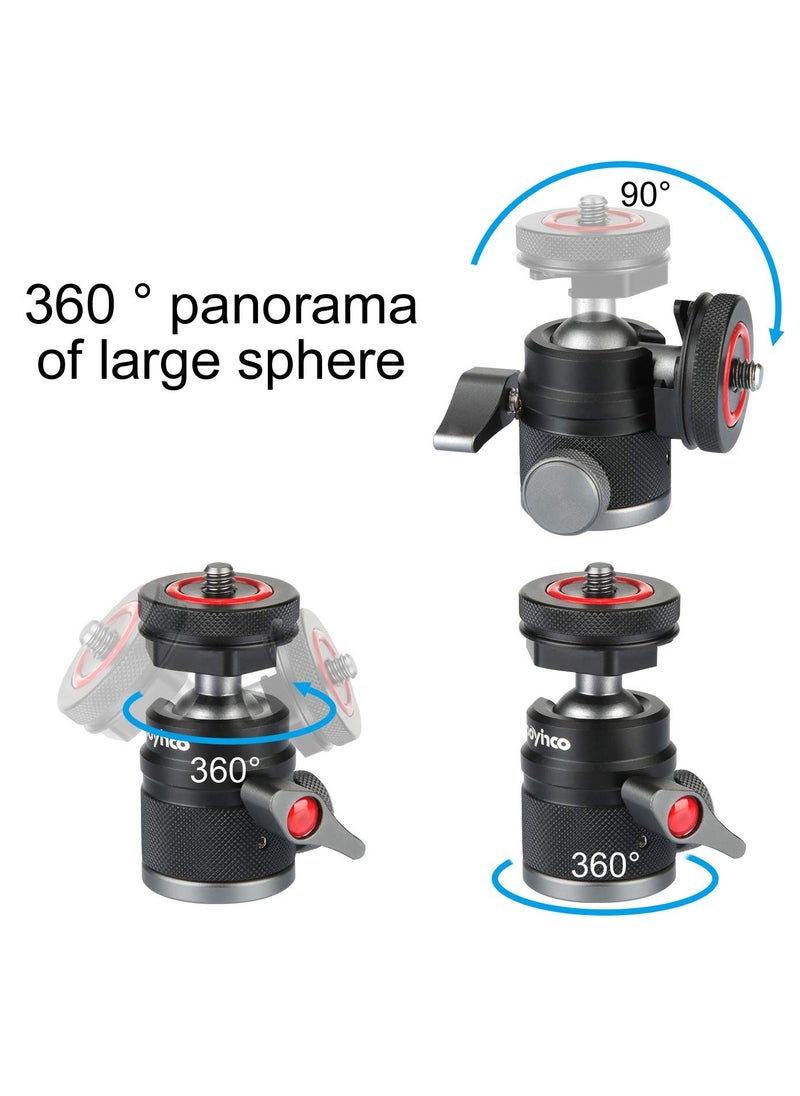 Excefore Camera Tripod Mini Ball Head Adapter, 360 Degree Rotatable Aluminum Tripod Head, 1/4" Screw Cold Shoe Mount for DSLR Cameras HTC Vive Tripods Monopods Camcorder Light Stand  - Image 3