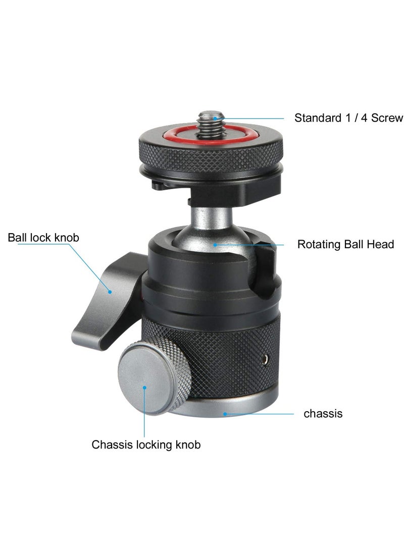 Excefore Camera Tripod Mini Ball Head Adapter, 360 Degree Rotatable Aluminum Tripod Head, 1/4" Screw Cold Shoe Mount for DSLR Cameras HTC Vive Tripods Monopods Camcorder Light Stand  - Image 2