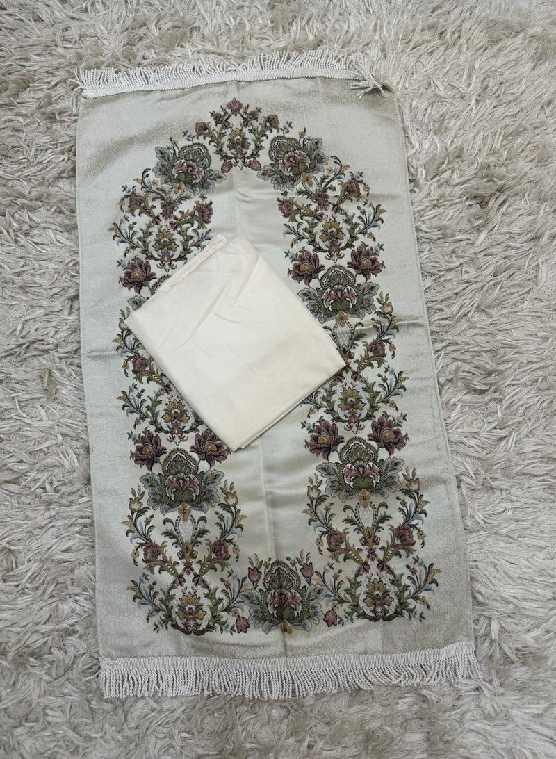Embroidered jacquard prayer rug with Jalal open prayer sheet - Image 1