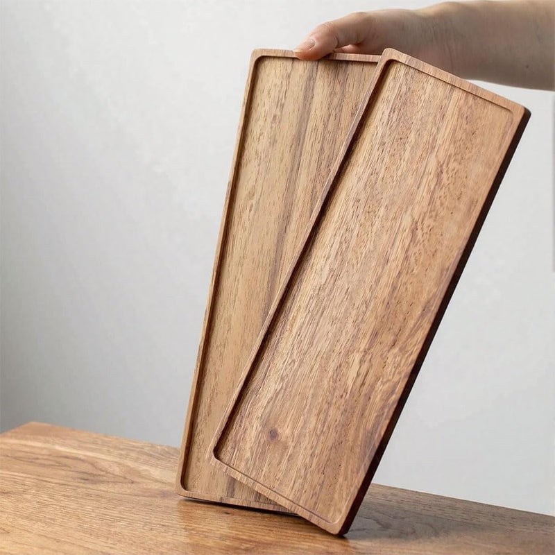 Linwnil Solid Acacia Wood Serving Trays - 14" x 5.5" Rectangular Wooden Platters for Food, Charcuterie Boards, Cheese, and Appetizers - Perfect for Home Decor, Parties - Image 3