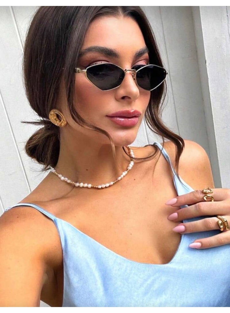 شي إن نظارات عصرية معدنية على شكل ماسة نظارات عصرية متعددة الاستخدامات أسود - Image 4