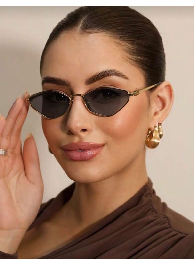 شي إن نظارات عصرية معدنية على شكل ماسة نظارات عصرية متعددة الاستخدامات أسود - Image 2