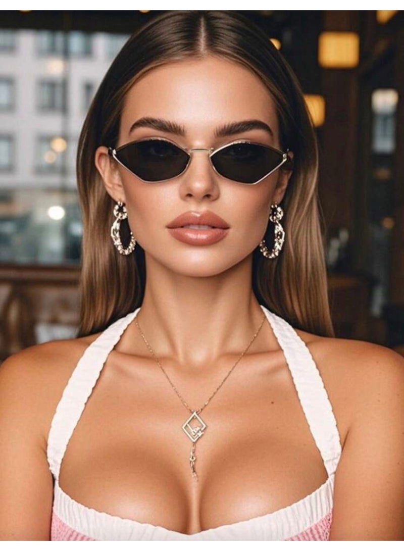 شي إن نظارات عصرية معدنية على شكل ماسة نظارات عصرية متعددة الاستخدامات أسود - Image 3