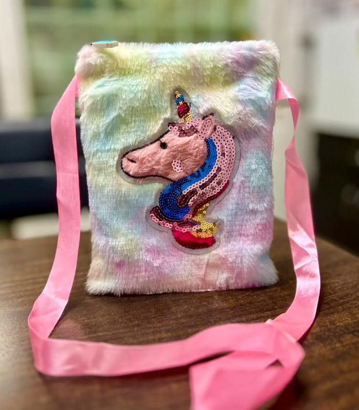 Jiada Fur Plush Kids Unicorn Sling Bag Side Bag Shoulder bag - Image 2