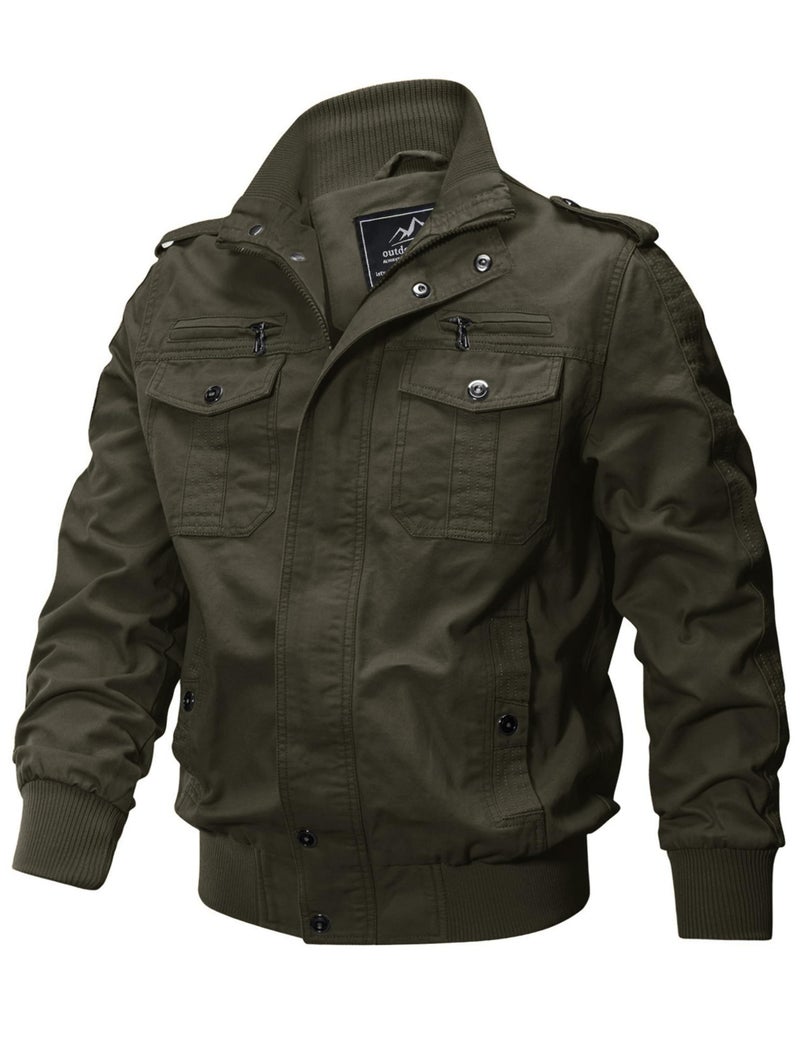 CRYSULLY Men's Casual Cotton Military Jacket Sportswear Shoulder Straps Bomber Jackets Windbreaker - Image 2