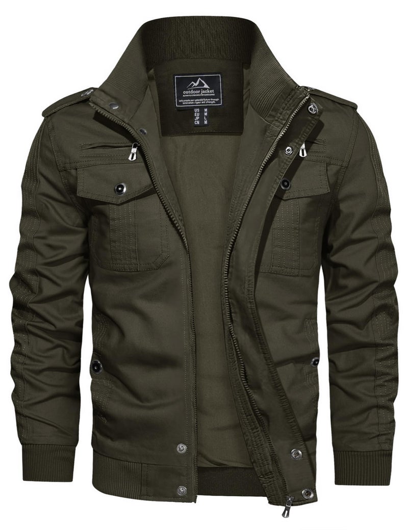 CRYSULLY Men's Casual Cotton Military Jacket Sportswear Shoulder Straps Bomber Jackets Windbreaker - Image 1