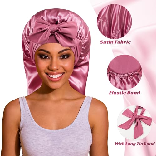 ROYBENS Long Bonnet Satin Hair Silk Bonnet for Sleeping Women Silky Bonnets for Women with Tie Band Sleep Cap for Braids Curly Hair - Image 3