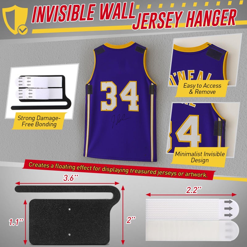 ElectricWise Strong Adhesive Invisible Jersey Hanger for Wall - 4 Pack No Drill Jersey Frame Display, Damage Free Hanging for 1-2 lbs Weight, Perfect for Sports Jerseys Display Case & Memorabilia - Image 3