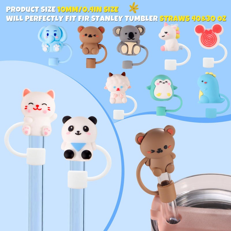 DALOO 15 PCS Cute Silicone Straw Cover Cap for Stanley Cup Accessories,Simple Modern Straw Covers,10mm Straw Topper Compatible with 30&40 Oz Tumbler - Image 5