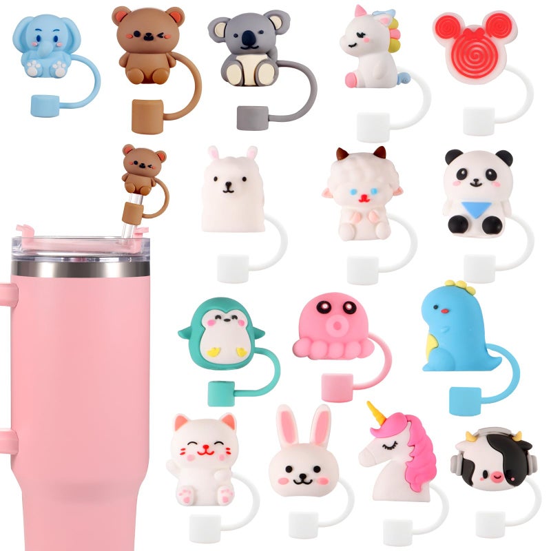 DALOO 15 PCS Cute Silicone Straw Cover Cap for Stanley Cup Accessories,Simple Modern Straw Covers,10mm Straw Topper Compatible with 30&40 Oz Tumbler - Image 1