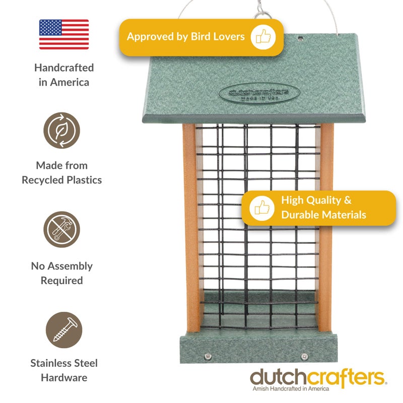 DutchCrafters Plastic Poly Hanging Whole Peanut Bird Feeder for Large Birds, Woodpeckers, Blue Jays for Outdoor, Garden, Yard - USA Amish Made (Turf Green & Cedar) - Image 4
