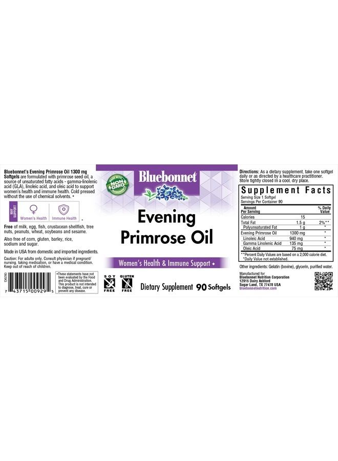BlueBonnet Evening Primrose Oil Softgels, 1300 mg, 90 Count - Image 2