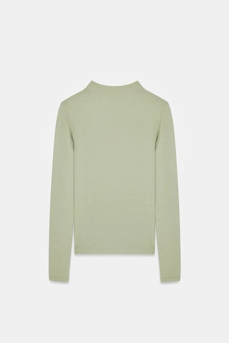 Dilvin Sage Green DILVIN Slim Fit Long Sleeve Half Turtleneck Top for Women | Best Price UAE