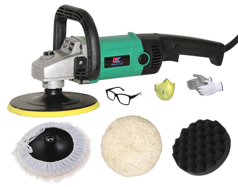Digital Craft Adjustable Speed Car Buffer Polishing Waxing Machine Vehicle Surface Paint Care Washing Polisher Vehicle Polisher Machine7Inch Wool Polishing Pad7Inch Black Wave Sponge Pad - Image 1