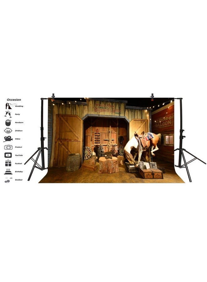 LFEEY 10X8Ft Old Wild West Stable Backdrop Texas Western Cowboy Horse In Barn Anvil Tree Trunk Lantern Saddle Mews Photography Background Travel Party Events Photo Studio Props  - Image 4