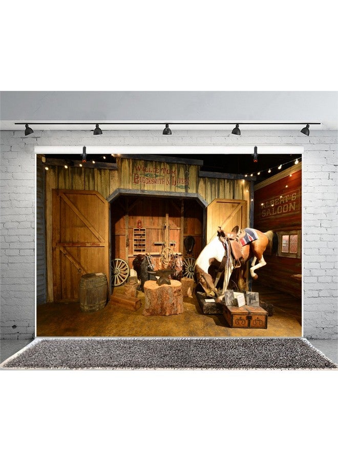 LFEEY 10X8Ft Old Wild West Stable Backdrop Texas Western Cowboy Horse In Barn Anvil Tree Trunk Lantern Saddle Mews Photography Background Travel Party Events Photo Studio Props  - Image 5