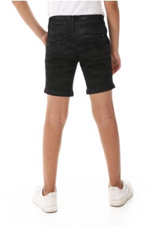 Andora Patterned Fly Zipper Button Boys Black Short  - Image 3