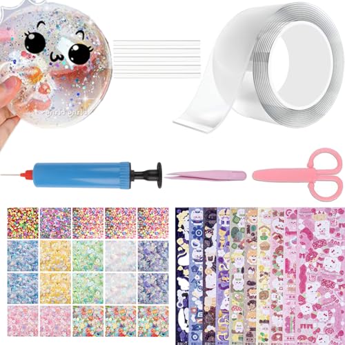 AooeDomi 40 Pcs Nano Bubble Tape Kit with Balloon Inflator Double Sided Tape Plastic Bubbles Balloon Elastic Nano Bubble Tape DIY Craft Kit for Girls Boys Kids Party Favors and Novelty Toys - Image 1