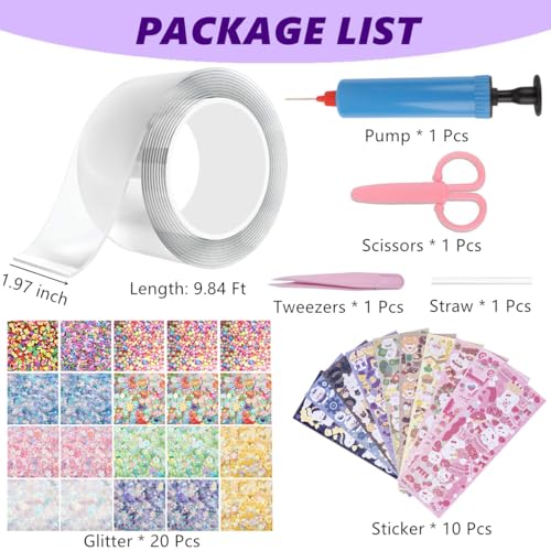 AooeDomi 40 Pcs Nano Bubble Tape Kit with Balloon Inflator Double Sided Tape Plastic Bubbles Balloon Elastic Nano Bubble Tape DIY Craft Kit for Girls Boys Kids Party Favors and Novelty Toys - Image 5