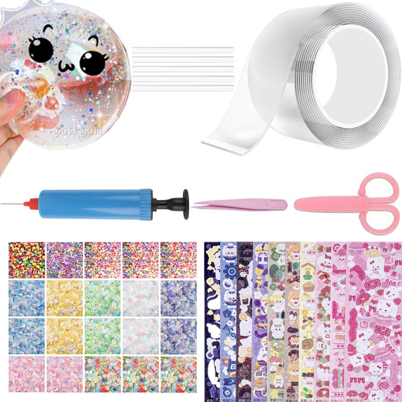 AooeDomi 40 Pcs Nano Bubble Tape Kit with Balloon Inflator Double Sided Tape Plastic Bubbles Balloon Elastic Nano Bubble Tape DIY Craft Kit for Girls Boys Kids Party Favors and Novelty Toys - Image 3