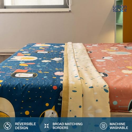 Urban Space 100% Cotton Malmal Double Bed Dohar, All Season Reversible Blanket, Soft, Lightweight and Breathable Ac Dohar/Quilt/Blanket/for Bed, Sofa AC Blanket (86 x 95 inch, Lion King Navy) - Image 4