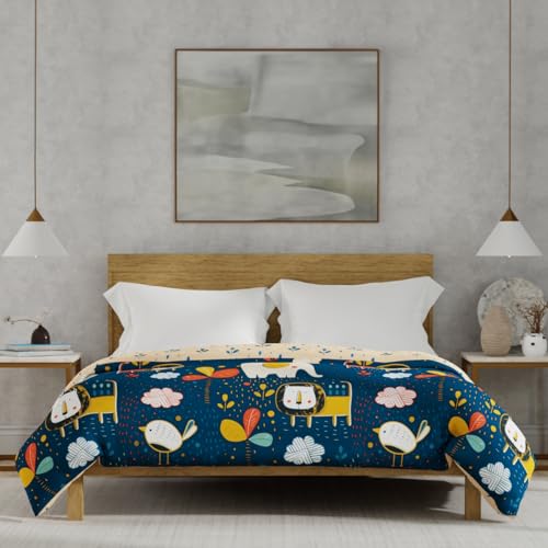 Urban Space 100% Cotton Malmal Double Bed Dohar, All Season Reversible Blanket, Soft, Lightweight and Breathable Ac Dohar/Quilt/Blanket/for Bed, Sofa AC Blanket (86 x 95 inch, Lion King Navy) - Image 2