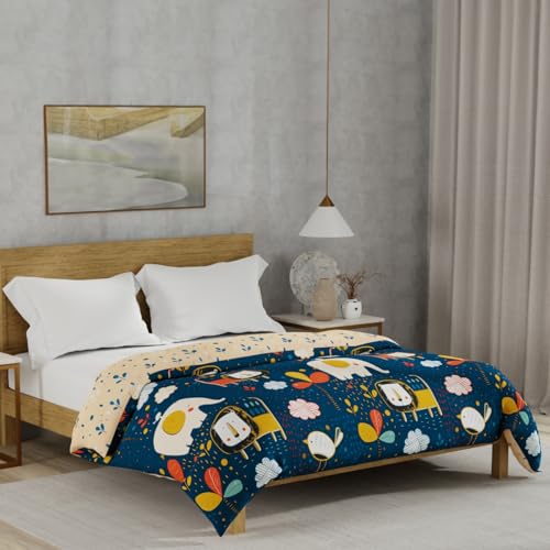 Urban Space 100% Cotton Malmal Double Bed Dohar, All Season Reversible Blanket, Soft, Lightweight and Breathable Ac Dohar/Quilt/Blanket/for Bed, Sofa AC Blanket (86 x 95 inch, Lion King Navy) - Image 1
