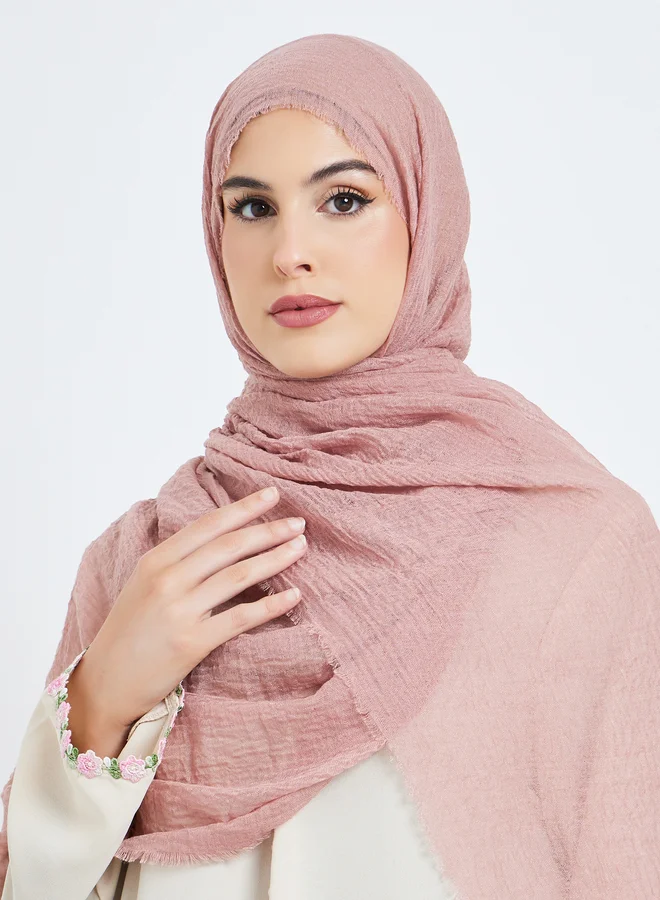 Amirah  Pink Raw Edge Textured Hijab for Women | Best Price UAE
