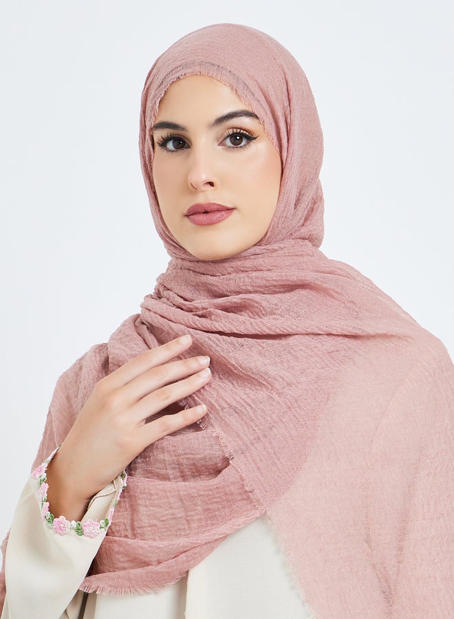 Amirah Pink Raw Edge Textured Hijab - Image 4
