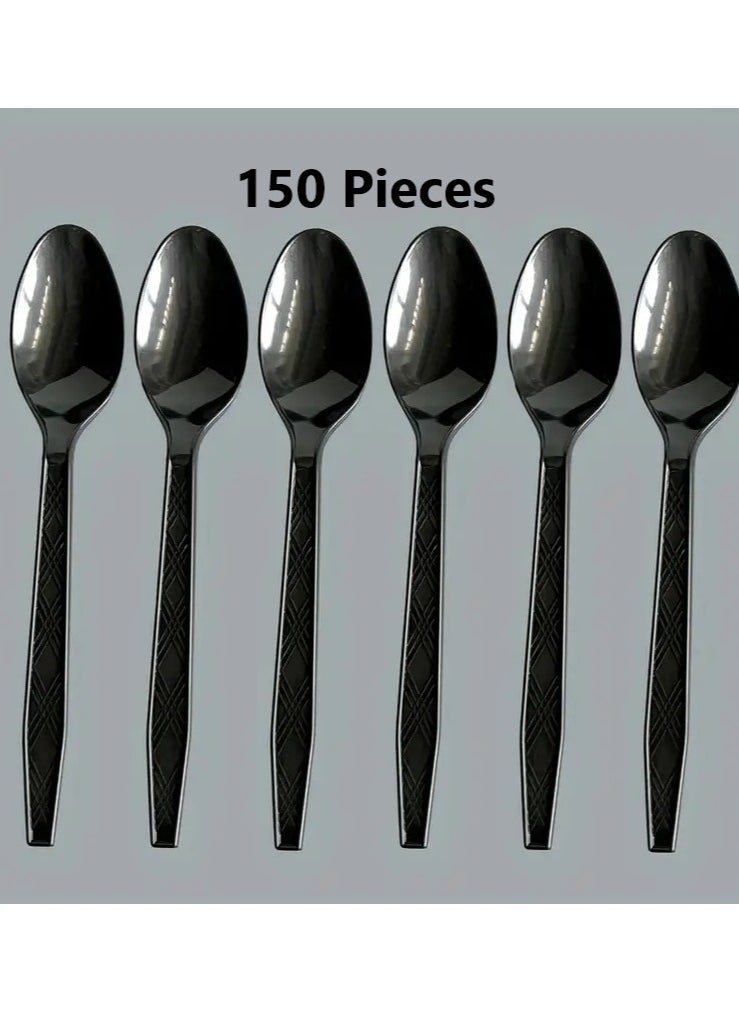 Star 150 Pcs Disposable Plastic Spoons, Heavyweight Durable Black Spoons  - Image 1
