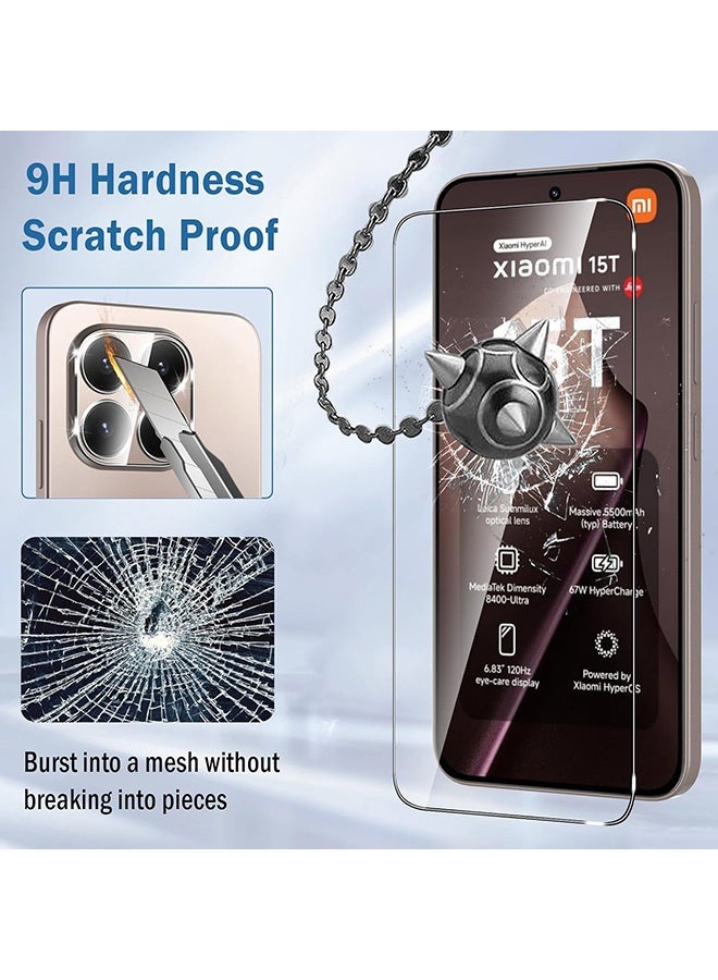 2 Pcs Xiaomi 15T Pro 5G Screen Protector, With 2 Pcs Camera Protective Film, 9H Tempered Glass Screen Protector for Xiaomi 15T Pro 5G, Full Coverage Bubble-Free Tempered Film, Anti-Scratch Film - Image 3