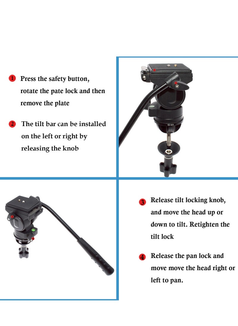 Coopic CP-VT10 Professional Heavy Duty Aluminum Alloy Video Tripod 360° Degree Fluid Drag Head Max Height 1700mm Compatible with Sony Canon Nikon DSLR Shooting Load up to 10KG  - Image 3