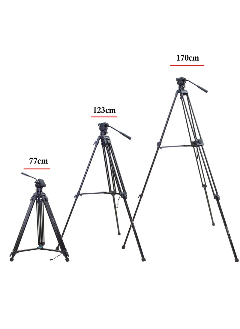 Coopic CP-VT10 Professional Heavy Duty Aluminum Alloy Video Tripod 360° Degree Fluid Drag Head Max Height 1700mm Compatible with Sony Canon Nikon DSLR Shooting Load up to 10KG  - Image 5