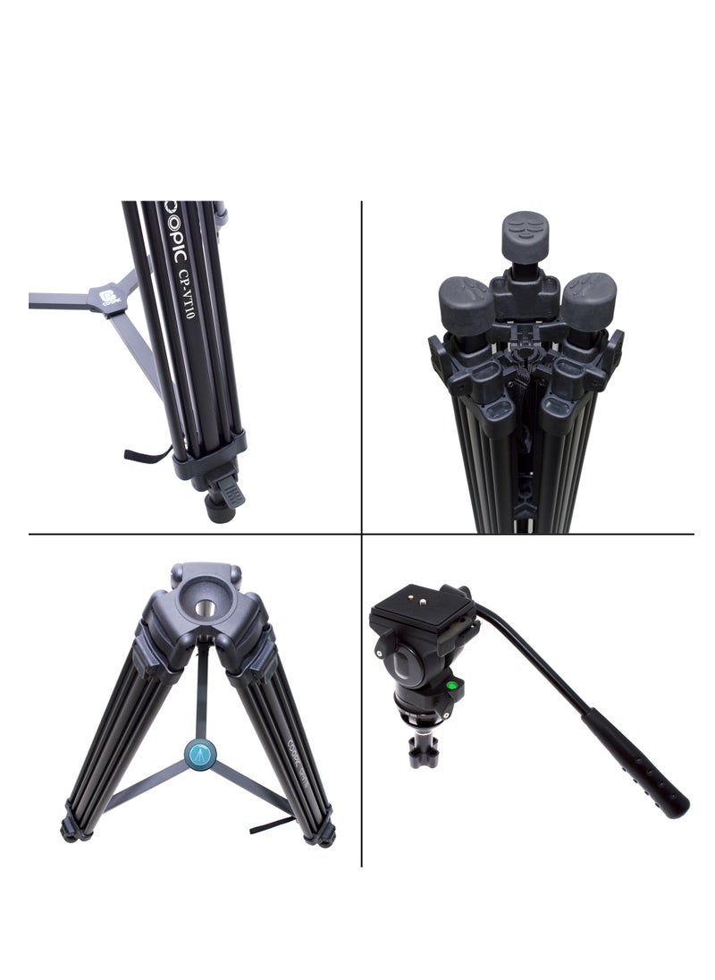 Coopic CP-VT10 Professional Heavy Duty Aluminum Alloy Video Tripod 360° Degree Fluid Drag Head Max Height 1700mm Compatible with Sony Canon Nikon DSLR Shooting Load up to 10KG  - Image 2