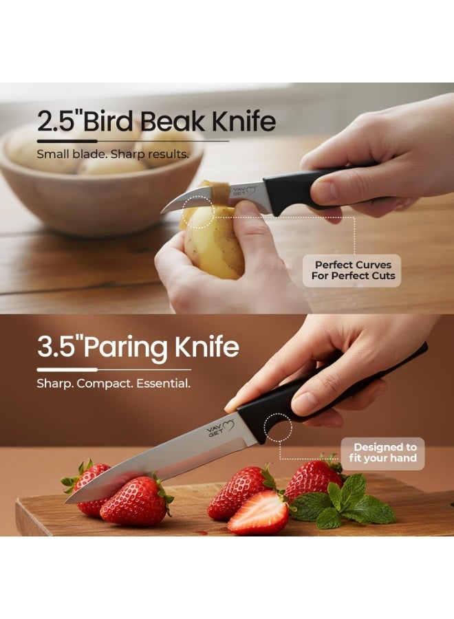 VAV GET 18-Piece Stainless Steel Knife Set with Protective Covers & Peeler - Black - Image 5