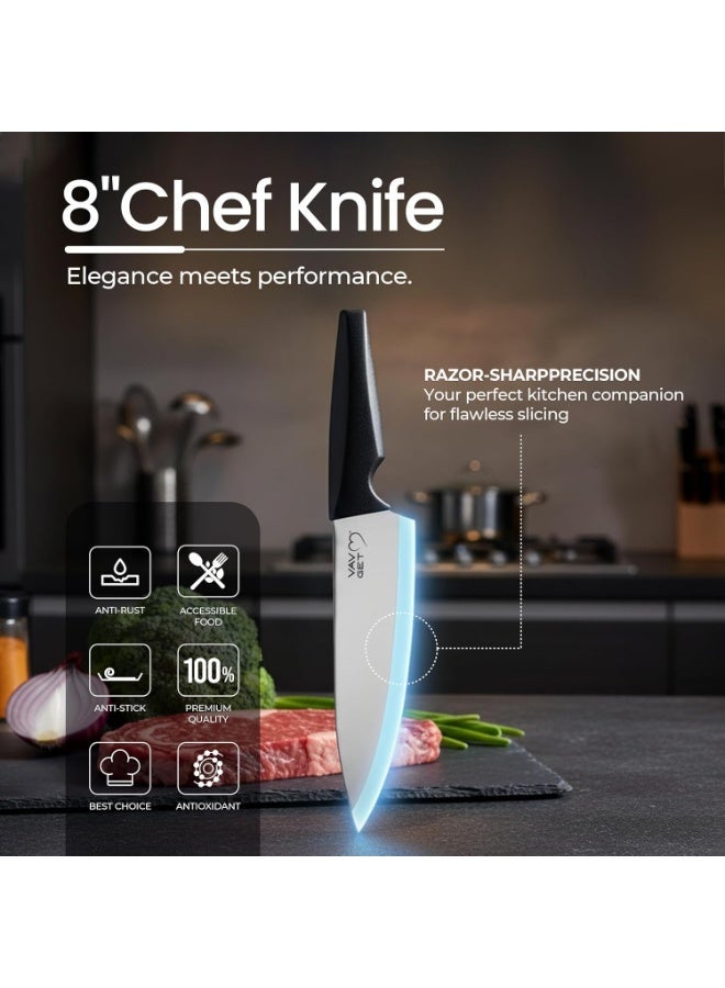 VAV GET 18-Piece Stainless Steel Knife Set with Protective Covers & Peeler - Black - Image 4