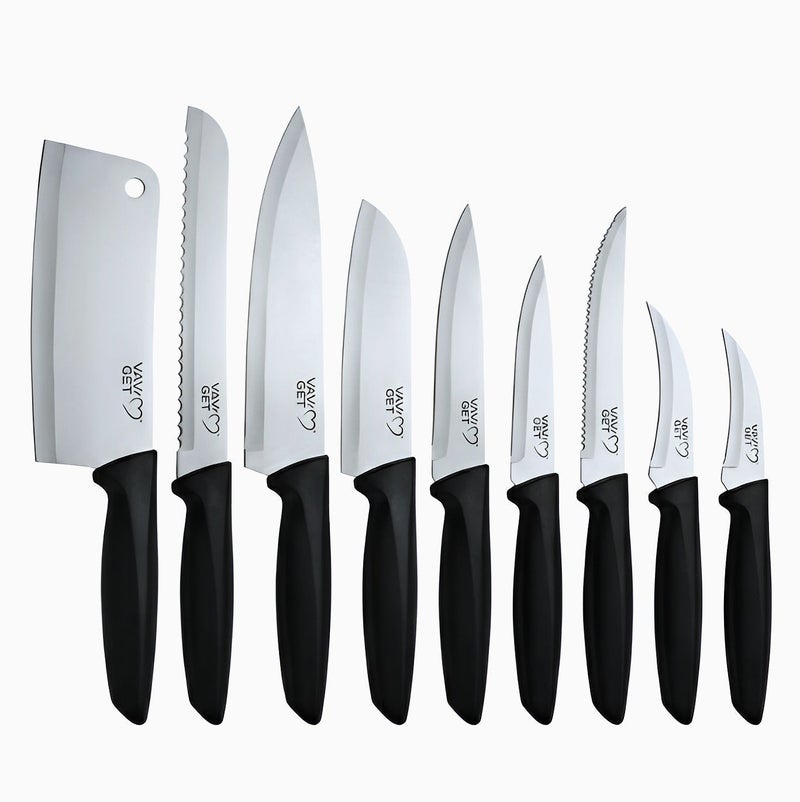 VAV GET 18-Piece Stainless Steel Knife Set with Protective Covers & Peeler - Black - Image 1