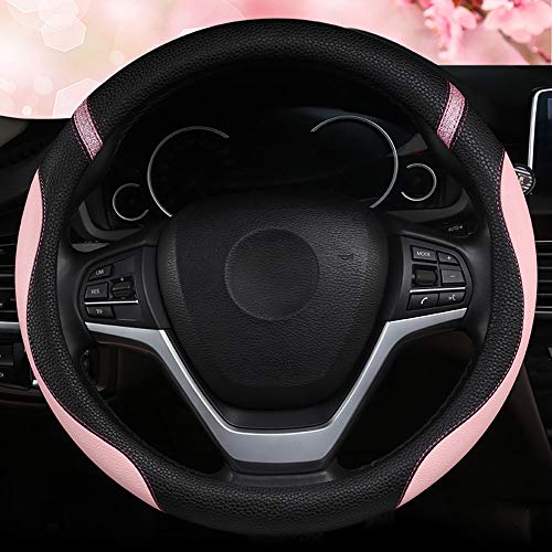 Cxtiy Steering Wheel Cover for Women Leather Universal Steering Wheel Covers for Car 15 inch (Pink) - Image 3