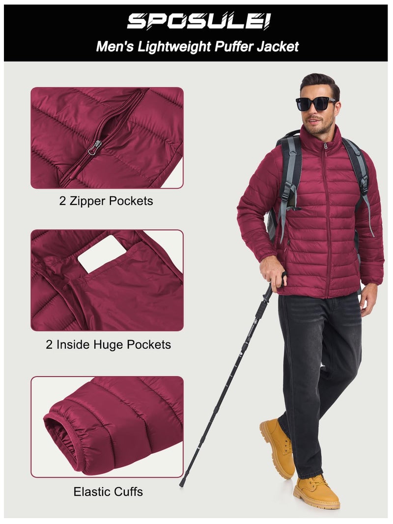 SPOSULEI Mens Puffer Down Jacket Quilted Winter Insulated Packable Jackets Coats Lightweight Water Repellent Outdoor Warm Ski Snow Jacket Outerwear Claret 3XL - Image 5