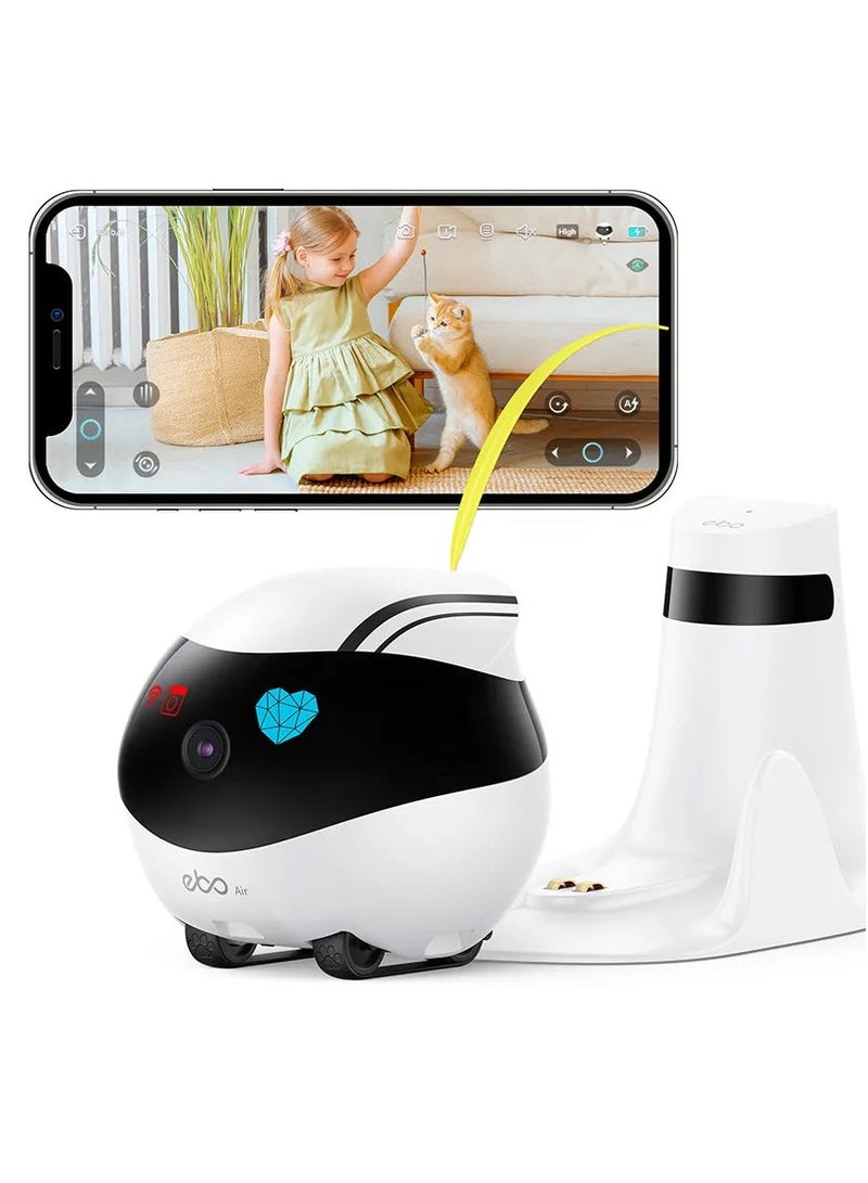 Enabot Enabot® EBO Air -Home Surveillance Pet Robot , 2 Way Talk, Night Vison, Wireless APP Remote Control Indoor Surveillance Robot, Movable Rechargeable Cam for Dog/Cat/Baby, SD Card Storage. [Full Pack Set + 12 Months International Warranty] - Image 1