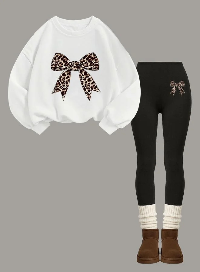 Take Two Take Two Teens Bow Print Sweatshirt and Leggings Set