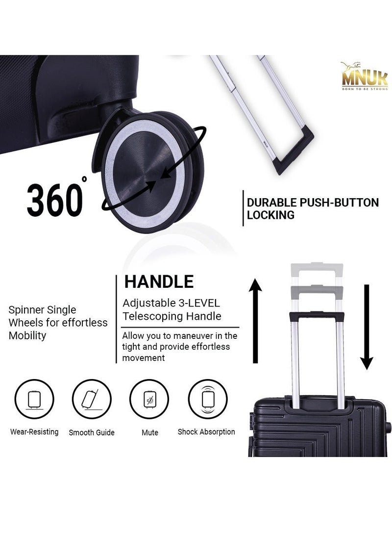 MNUK Pilgrimage Carry-on Travel Luggage | Hardside Soft Handle Trolley Bag with TSA Lock |Double 360° 4 Wheeler| Cabin-20 Inch, Black - Image 5