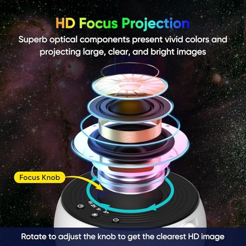 BeQuest: Quest For More Bequest Planetarium Galaxy Projector HD Image Star Light - 13 Film Discs Planetarium Projector, 360° Rotating, 1/2h Timer, Corded Electric, Led, 5 Volts, Black And White - Image 4
