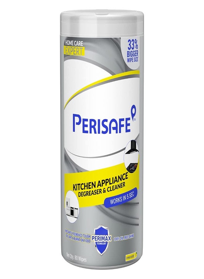 PERISAFE Kitchen Appliance Degreaser Wet Wipes- Pack of 80 Wipes | Enhanced Dirt Lifting Performance | Powerful Formula with Perimax Technology | Large & Thick Wipe | Works in 5 Sec - Image 1