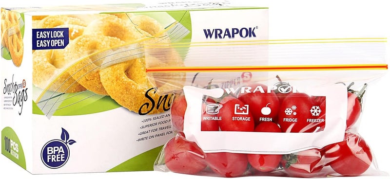 أكياس WRAPOK الصغيرة للسندويشات المجمدة، 100 كيس، أكياس وجبات خفيفة محكمة الإغلاق، علب غداء قابلة لإعادة الاستخدام لأطفال المدارس - 6.3 × 4 بوصة - Image 1